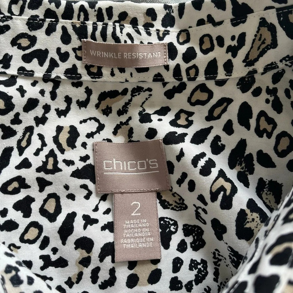 Chicos Leopard Print Tie Front Wrinkle Resistant Blouse-size 2 100 % Cotton NWOT - Picture 7 of 12